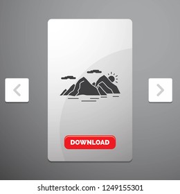 Mountain, hill, landscape, nature, evening Glyph Icon in Carousal Pagination Slider Design & Red Download Button