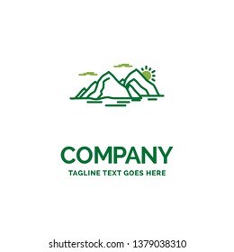 Mountain, hill, landscape, nature, evening Flat Business Logo template. Creative Green Brand Name Design.