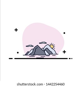 Mountain, hill, landscape, nature, evening Flat Color Icon Vector