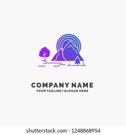 Mountain, hill, landscape, nature, rainbow Purple Business Logo Template. Place for Tagline.