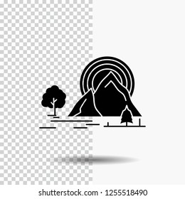 Mountain, hill, landscape, nature, rainbow Glyph Icon on Transparent Background. Black Icon