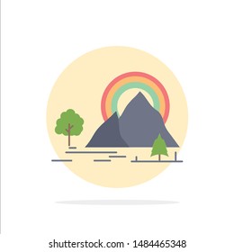 , Mountain, hill, landscape, nature, rainbow Flat Color Icon Vector. Vector Icon Template background