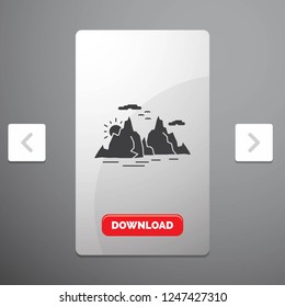 Mountain, hill, landscape, nature, sun Glyph Icon in Carousal Pagination Slider Design & Red Download Button