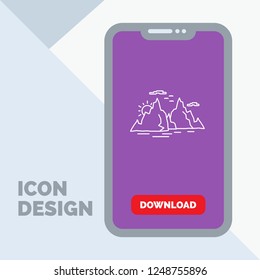 Mountain, hill, landscape, nature, sun Line Icon in Mobile for Download Page