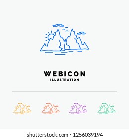 Mountain, hill, landscape, nature, sun 5 Color Line Web Icon Template isolated on white. Vector illustration