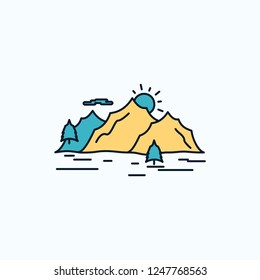 Mountain, hill, landscape, nature, tree Flat Icon. green and Yellow sign and symbols for website and Mobile appliation. vector illustration