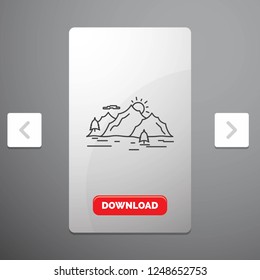 Mountain, hill, landscape, nature, tree Line Icon in Carousal Pagination Slider Design & Red Download Button