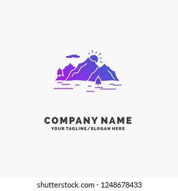 Mountain, hill, landscape, nature, tree Purple Business Logo Template. Place for Tagline.