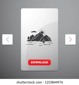 Mountain, hill, landscape, nature, tree Glyph Icon in Carousal Pagination Slider Design & Red Download Button
