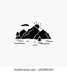 Mountain, hill, landscape, nature, tree Glyph Icon. Vector isolated illustration