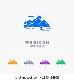 Mountain, hill, landscape, nature, tree 5 Color Glyph Web Icon Template isolated on white. Vector illustration