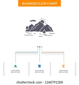 Mountain, hill, landscape, nature, tree Business Flow Chart Design with 3 Steps. Glyph Icon For Presentation Background Template Place for text.