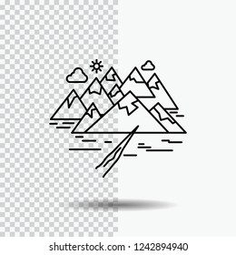 Mountain, hill, landscape, rocks, crack Line Icon on Transparent Background. Black Icon Vector Illustration
