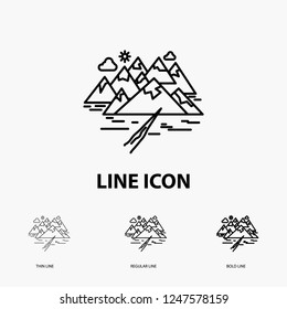 Mountain, hill, landscape, rocks, crack Icon in Thin, Regular and Bold Line Style. Vector illustration