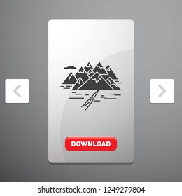 Mountain, hill, landscape, rocks, crack Glyph Icon in Carousal Pagination Slider Design & Red Download Button