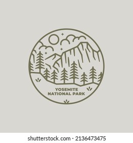 Mountain hill in line style. Yosemite National Park in line style, monoline, linear