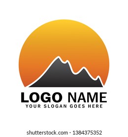 Mountain hill logo illustration design, Mountain symbol logo, mountain and moon
