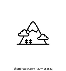 Montaña, Colina, Monte, Icono de línea máxima, Vector, Ilustración, Plantilla de logotipo. Idóneo Para Muchos Fines.