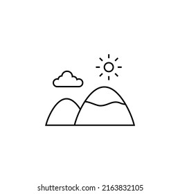 Montaña, Colina, Monte, Pico de la plantilla de logotipo de vectores de línea delgada. Idóneo Para Muchos Fines.