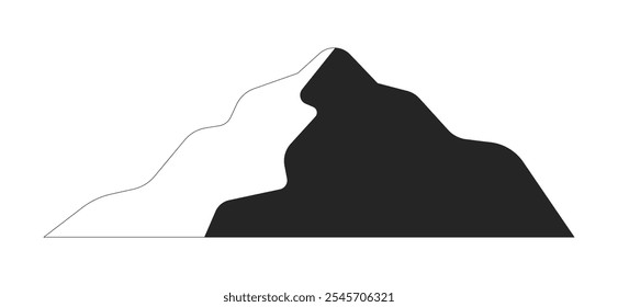 Mountain hill peak black and white 2D line object. Summit mountainous greenery mountaintop. Serene environment. Hillside verdant isolated clip art vector outline item. Monochromatic spot illustration