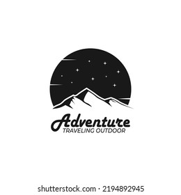 Mountain Hill Peak Landscape Moon and Stars Adventure Traveling Logo Design Vector Inspiration