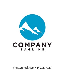 Mountain or hill or Peak logo design vector. Camp or adventure icon, Landscape symbol and can be used for travel and tourist brands. Label circle line style. EPS 10.