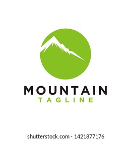 Mountain or hill or Peak logo design vector. Camp or adventure icon, Landscape symbol and can be used for travel and tourist brands. Label circle line style. EPS 10.