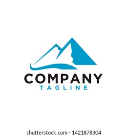 Mountain or hill or Peak logo design vector. Camp or adventure icon, Landscape symbol and can be used for travel and tourist brands. Minimalist style blue color. EPS 10