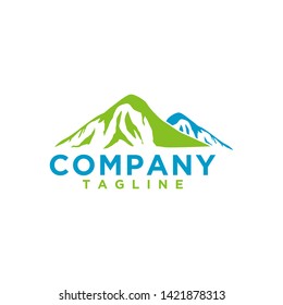Mountain or hill or Peak logo design vector. Camp or adventure icon, Landscape symbol and can be used for travel and tourist brands. Minimalist style green color. EPS 10.