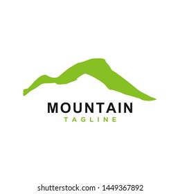 Mountain or hill or Peak logo design vector. Camp or adventure icon, Landscape symbol and can be used for travel and tourist brands. Minimalist style green color. EPS 10.