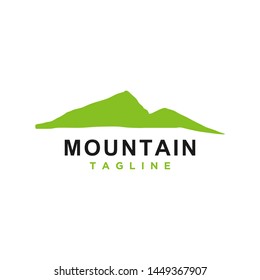 Mountain or hill or Peak logo design vector. Camp or adventure icon, Landscape symbol and can be used for travel and tourist brands. Minimalist style green color. EPS 10.