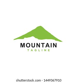 Mountain or hill or Peak logo design vector. Camp or adventure icon, Landscape symbol and can be used for travel and tourist brands. Minimalist style green color. EPS 10.