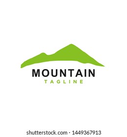 Mountain or hill or Peak logo design vector. Camp or adventure icon, Landscape symbol and can be used for travel and tourist brands. Minimalist style green color. EPS 10.