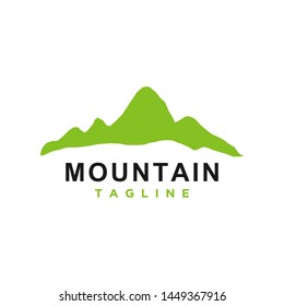 Mountain or hill or Peak logo design vector. Camp or adventure icon, Landscape symbol and can be used for travel and tourist brands. Minimalist style green color. EPS 10.