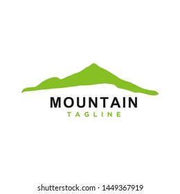 Mountain or hill or Peak logo design vector. Camp or adventure icon, Landscape symbol and can be used for travel and tourist brands. Minimalist style green color. EPS 10.