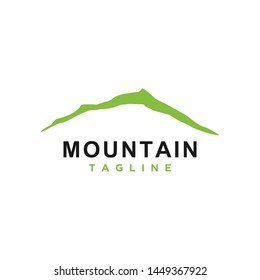 Mountain or hill or Peak logo design vector. Camp or adventure icon, Landscape symbol and can be used for travel and tourist brands. Minimalist style green color. EPS 10.