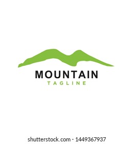 Mountain or hill or Peak logo design vector. Camp or adventure icon, Landscape symbol and can be used for travel and tourist brands. Minimalist style green color. EPS 10.