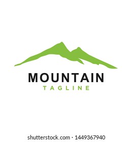 Mountain or hill or Peak logo design vector. Camp or adventure icon, Landscape symbol and can be used for travel and tourist brands. Minimalist style green color. EPS 10.