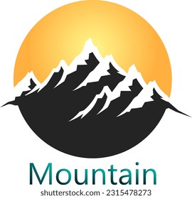 Mountain Hill Peak and Sun Nature Landscape Adventure Traveling Outdoor Logo Design Vector