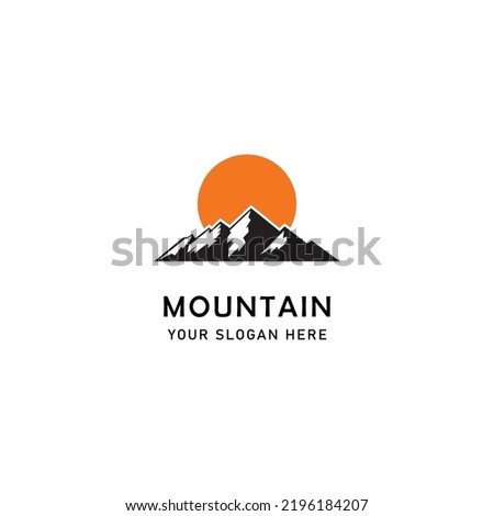 Mountain Hill Peak and Sun Nature Landscape Adventure Traveling Outdoor Logo Design Vector