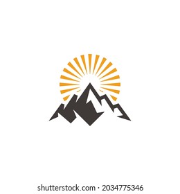 Mountain Hill Peak and Sun Rays for Outdoor Adventure Logo Design