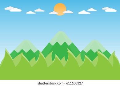 mountain hill perspective from grass to sky.vector and illustration
