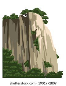 Mountain, hill, rock, isolated element for asian landscape. Realistic nature vector clipart. Cartoon flat illustration.