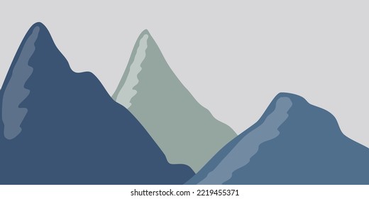 Mountain hill scenery cartoon drawing blue gray background minimal style vector