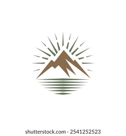 Mountain hill sea wave sun outdoor traveling logo design