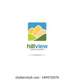 mountain hill square logo green landscape illustration designs