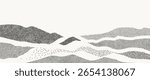 Mountain hill and texture background vector. Abstract Mountain landscape with line art, pencil line, grunge, dot halftone pattern. Wallpaper design for print, wall art, cover and interior.