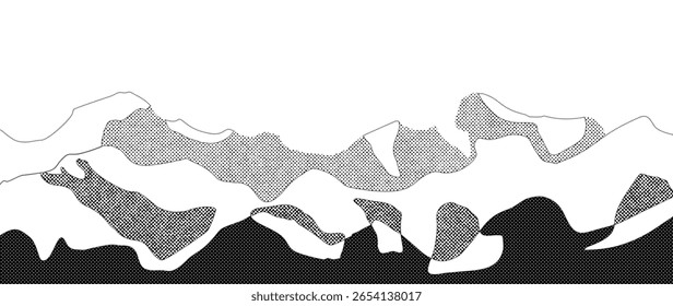 Mountain hill and texture background vector. Abstract Mountain landscape with grunge, dot halftone pattern, spot. Wallpaper design for print, wall art, cover and interior.