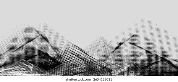 Mountain hill and texture background vector. Abstract Mountain landscape with grunge, dot halftone pattern, spot. Wallpaper design for print, wall art, cover and interior.