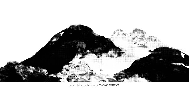 Mountain hill and texture background vector. Abstract Mountain landscape with grunge, dot halftone pattern, spot. Wallpaper design for print, wall art, cover and interior.